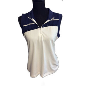 EP New York Womens Golf Polo Sleeveless Partial Zip Navy White Large